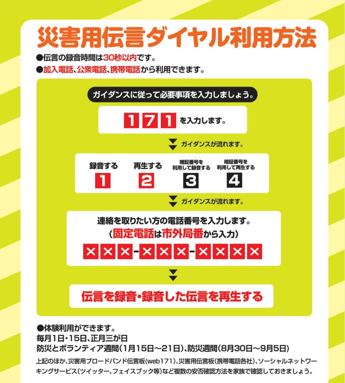 災害伝言ダイアル171体験利用のご案内 - TimeTree